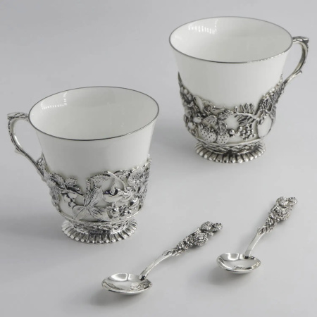 2 чашки чайные «Натюрморт» с чернением с ложками