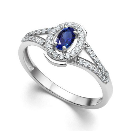 Серебряное кольцо с сапфиром и фианитами