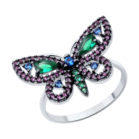 Кольцо из серебра с фианитами «Бабочка»