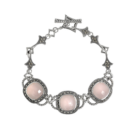 Серебряный браслет с розовым кварцем и марказитами Swarovski
