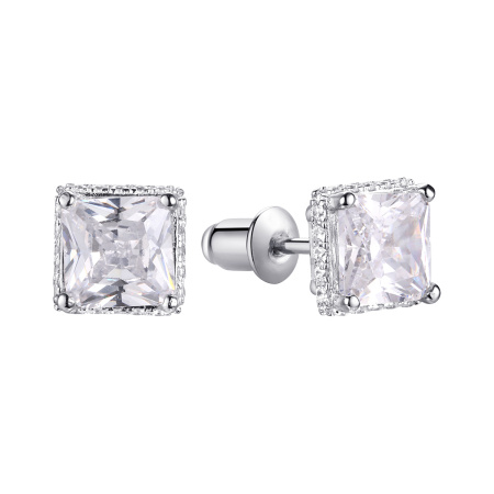 Серьги-гвоздики из серебра с фианитами