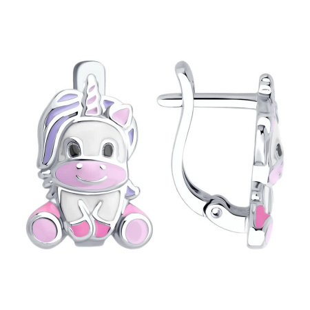 Серебряные серьги с эмалью «Единорог»