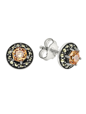 Серебряные серьги с фианитами «Шампань» и марказитами