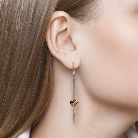 Серьги-продёвки Sokolov со снегирями