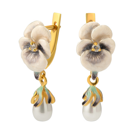 Серьги из серебра с эмалью «Фиалки»