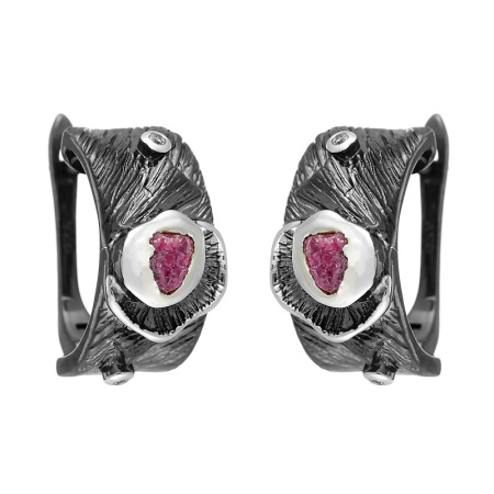 Серебряные серьги с корундом и фианитами