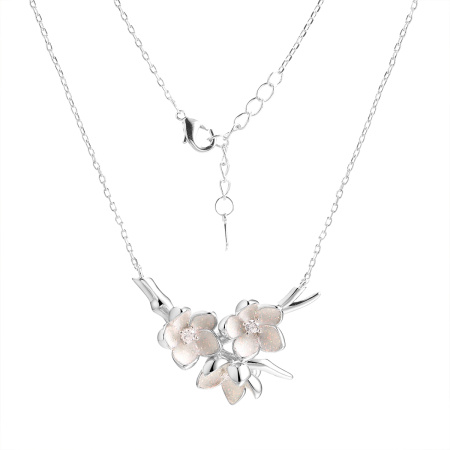 Серебряное колье с фианитами «Ветка сакуры»