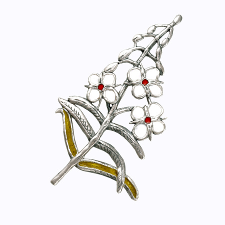 Серебряная брошь с эмалью «Цветок белый»