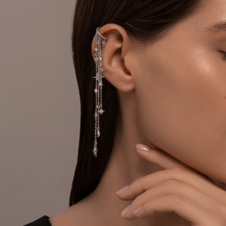 Серьга-кафф из серебра с фианитами «Звездопад»