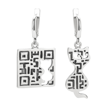 Серьги из серебра «QR-кот»