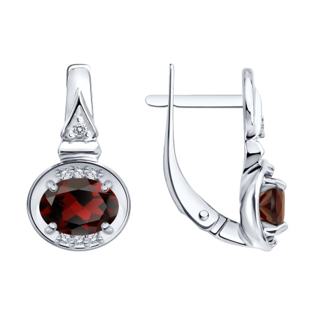 Серьги из серебра с гранатом и фианитами