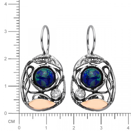 Серебряные серьги с лазуритом, фианитом и золотом