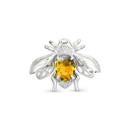 Брошь из серебра с цитрином и фианитами «Пчела»