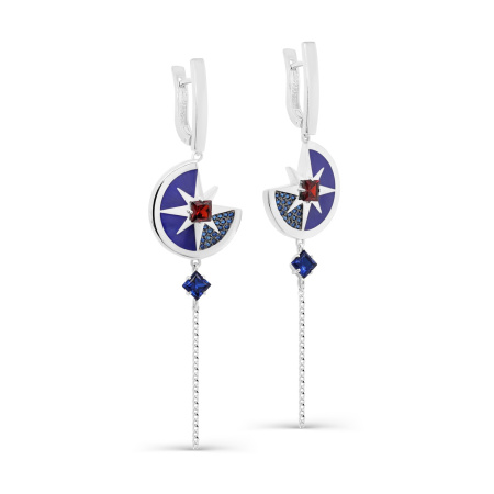 Серьги из серебра с фианитами и эмалью «Звезда»