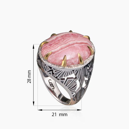 Кольцо из серебра с камнем родохрозит
