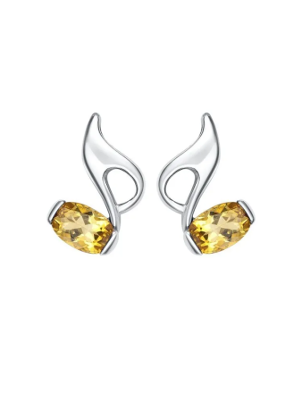 Серебряные серьги-пусеты с цитрином «Нота»