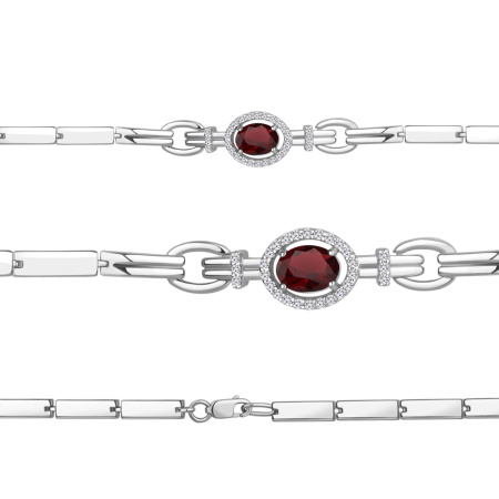 Браслет из серебра с гранатом и фианитами