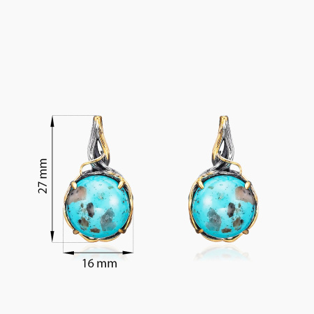 Серьги из серебра «Бирюзовые Тропы» с бирюзой с позолотой