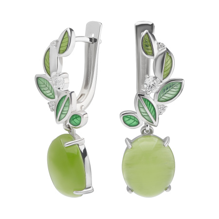 Серьги из серебра с фианитом и эмалью