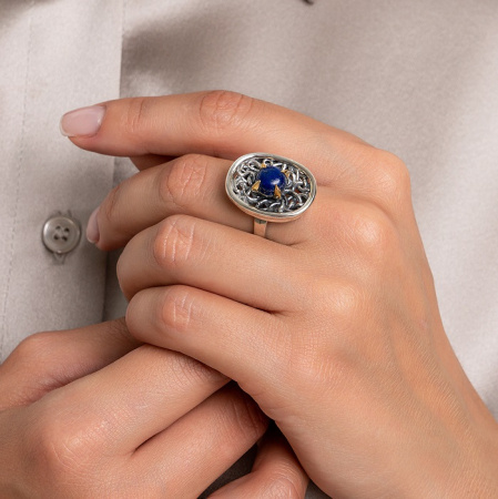 Серебряное кольцо «Кружево» с лазуритом