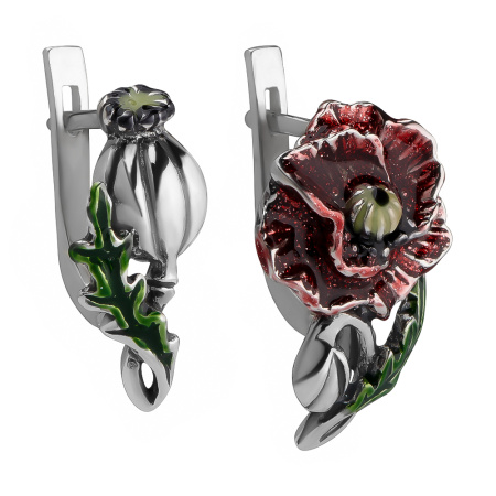 Серьги из серебра с эмалью «Огненный цветок»