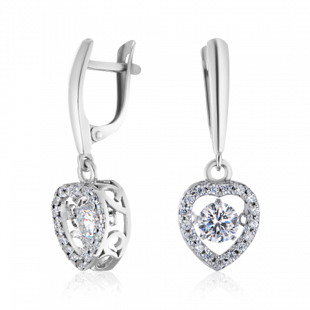 Серьги серебряные «Сердце» с танцующими фианитами
