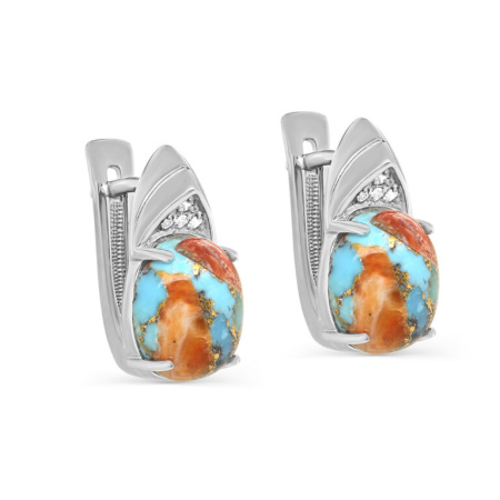 Серьги из серебра с бирюзой и фианитами
