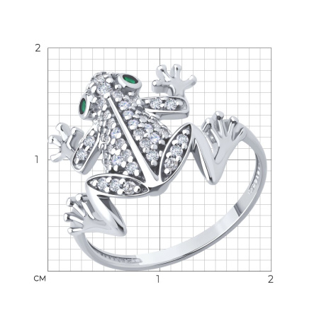 Кольцо из серебра с фианитами «Лягушка»