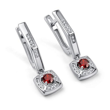 Серьги из серебра с гранатом и фианитами