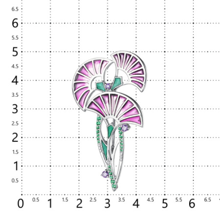 Брошь из серебра с фианитами и эмалью