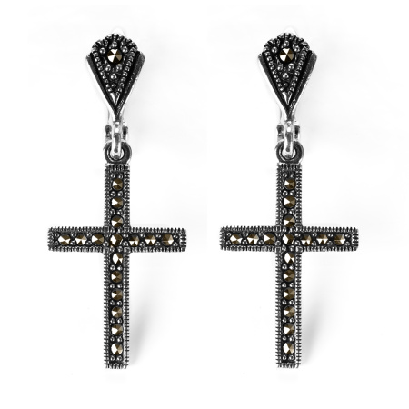 Серьги с марказитами «Кресты» из серебра