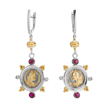 Серьги из серебра с фианитами в позолоте «Монета»