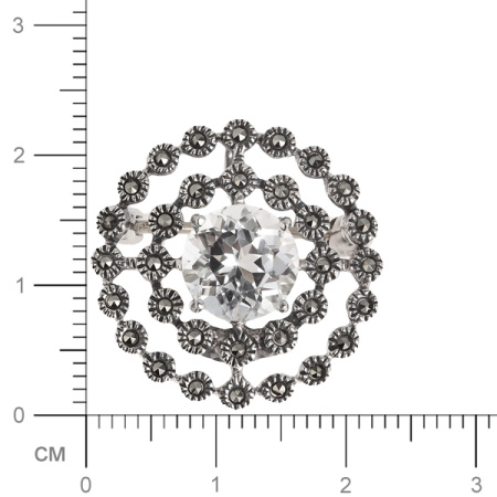 Серебряная брошь с белым топазом и марказитами Swarovski