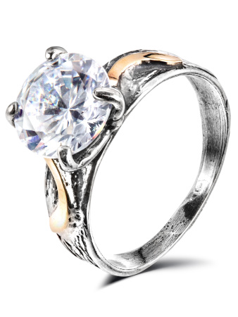 Кольцо из серебра с фианитом и золотом