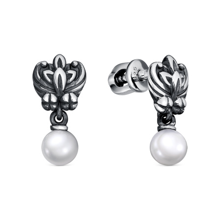 Серебряные серьги-пуссеты с жемчугом
