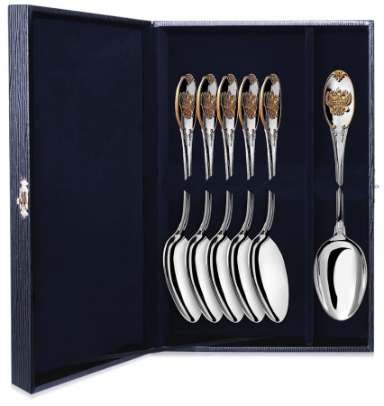 Серебряный набор «Единство» 6 чайных ложек с позолотой