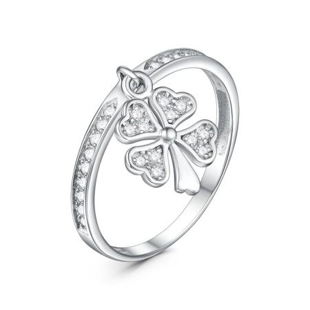 Кольцо из серебра с фианитами «Клевер»