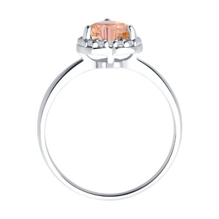 Серебряное кольцо с ситаллом и фианитами «Сердце»