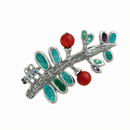 Брошь из серебра с эмалью «Веточка»