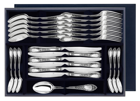 Серебряный набор столовый «Престиж» 24 предмета с чернением
