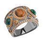 Кольцо из серебра с цитрином, малахитом и топазом