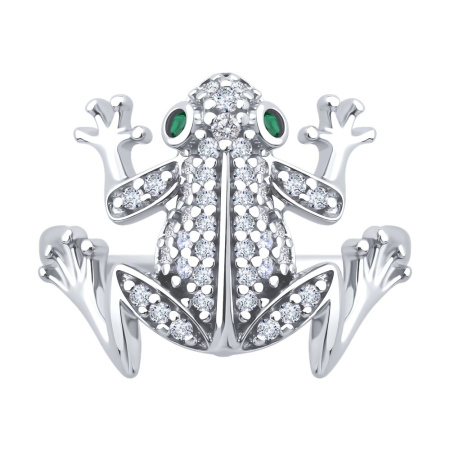 Кольцо из серебра с фианитами «Лягушка»