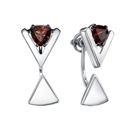 Пуссеты из серебра «Треугольник» с гранатом