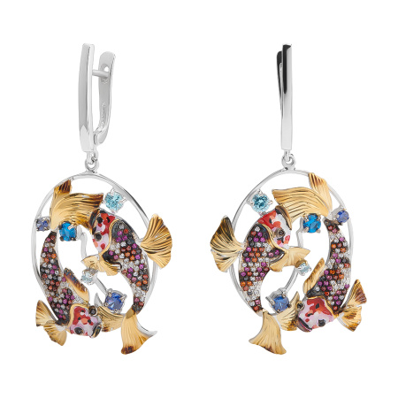 Серьги из серебра с фианитами «Рыбы»