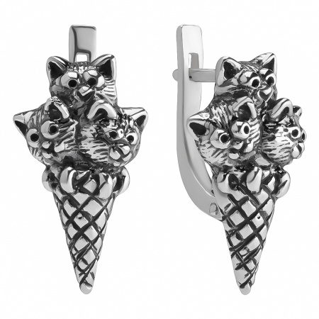Серебряные серьги «Коты в вафельном рожке» мороженое