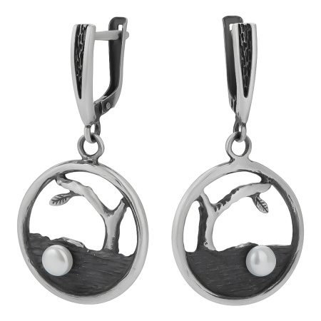 Серебряные серьги с жемчугом «Дерево»