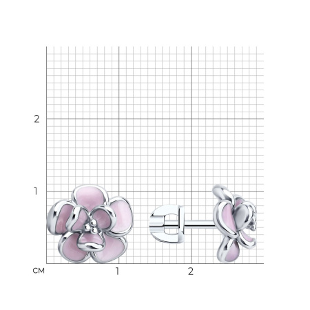 Серебряные серьги-пусеты с эмалью «Цветы»