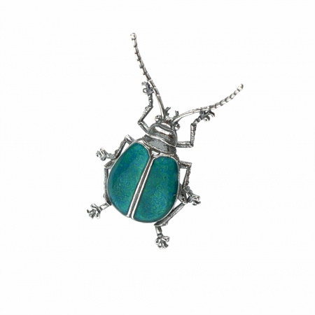 Серебряная брошь «Бирюзовый жук»
