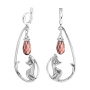 Серебряные серьги Кот под фонарем длинные с кварцем бургунди
