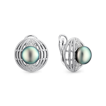 Серебряные серьги с черным жемчугом